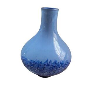 vintage Blue Bubble Effect Art Glass Vase 9.5" Tall Handblown Home Décor Stateme